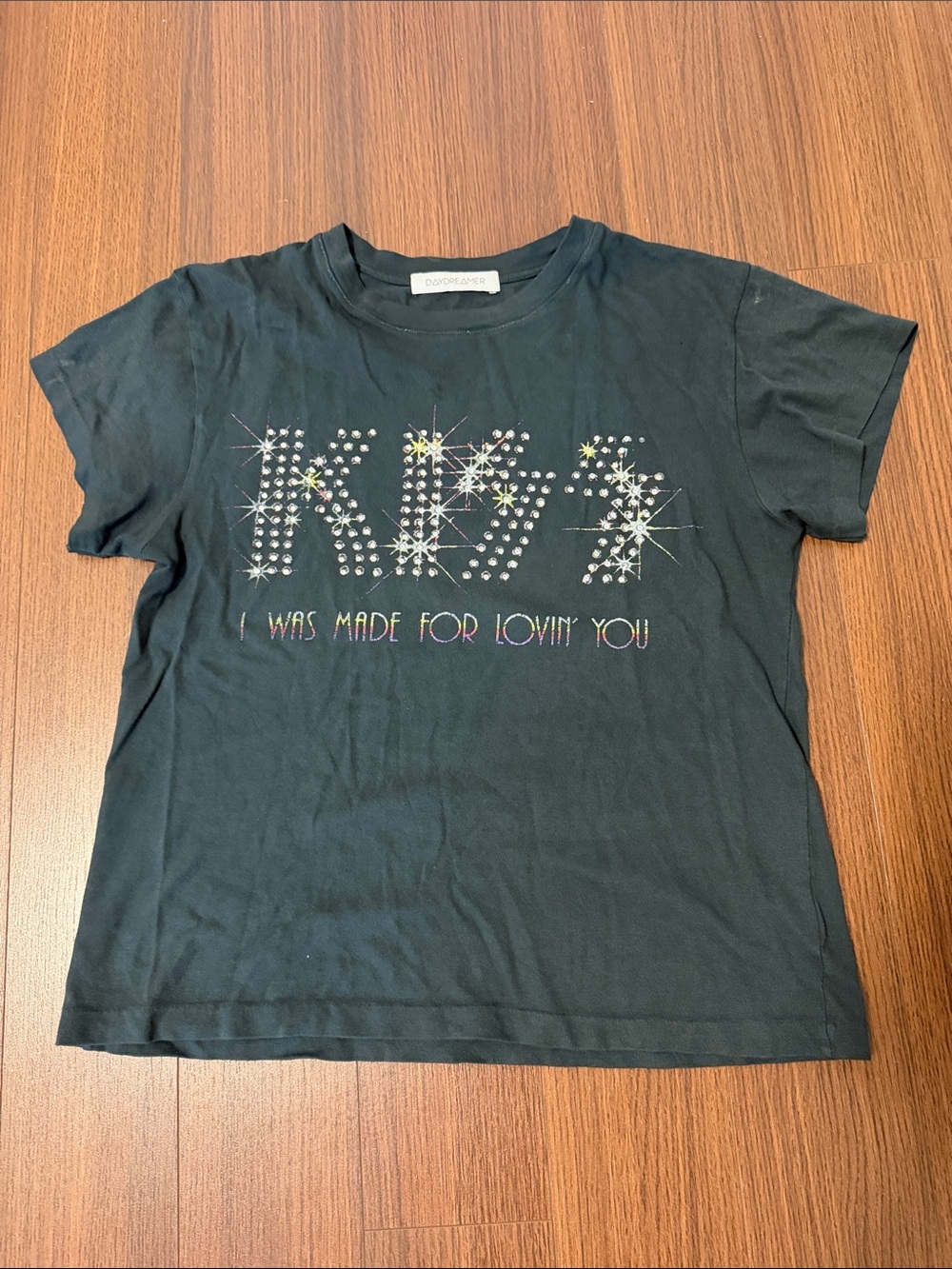 Daydreamer Black Rhinestone "KISS" Graphic Tee